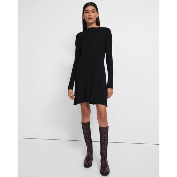 THEORY Moving Rib Dress in Empire Wool - Black - NWT Size Medium - Picture 1 of 6